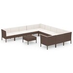 vidaXL Salon de jardin 12 Pièces avec coussins Résine tressée Marron