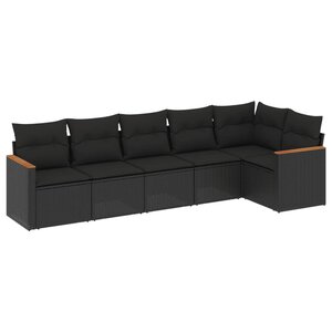 vidaXL Salon de jardin 6 Pièces avec coussins noir résine tressée