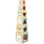 Jeux d'éveil - Cubes à empiler - Bois - Assortiments de 6 tailles et modèles - Dès 6 mois - Janod