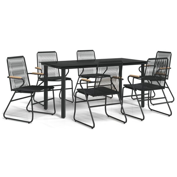 vidaXL Ensemble à manger de jardin 7 Pièces Noir Rotin PVC