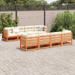 vidaXL Salon de jardin 9 Pièces avec coussins marron cire bois pin massif