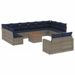 vidaXL Salon de jardin avec coussins 13 Pièces gris résine tressée