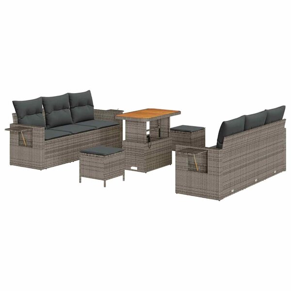 vidaXL Ensemble de canapé de jardin 9 Pièces Gris polyrotin
