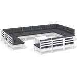 vidaXL Salon de jardin 14 Pièces avec coussins blanc bois de pin solide