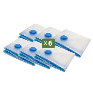 Pack and Move - Lot 6 Housses Rangement Sous Vide - Taille M 60 x 80 cm - Sac de Compression - Manteaux  Habils Ski - Moyen Format - Fermeture Zip