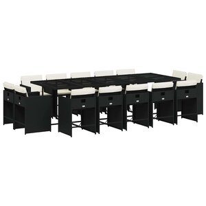 vidaXL Ensemble à manger de jardin 15 Pièces coussins noir résine tressée