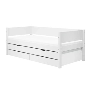 Flexa WHITE Banquette-lit 90 x 200 cm avec dossier Lit gigogne et 2 tiroirs Blanc