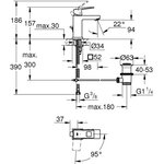 GROHE Mitigeur lavabo Eurocube 2339000E - Bec bas - Limiteur de température - Economie d'eau - Chrome - Taille S