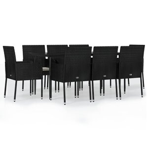 vidaXL Ensemble à manger jardin 9Pièces et coussins noir résine tressée