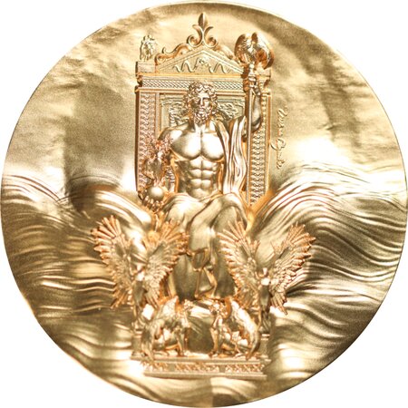 ZEUS AT OLYMPIA Gold Gilded 2 Once Argent Coin 10000 Francs Tchad 2024