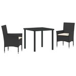 vidaXL Ensemble de salle à manger pour jardin 3 Pièces Noir Poly rotin