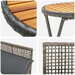 Ensemble Bistro de Jardin 3 Pièces avec Coussins Gris en Poly Rattan