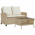 vidaXL Canapé de jardin 2places coussins et table beige résine tressée
