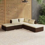vidaXL Salon de jardin 5 Pièces avec coussins Résine tressée Marron