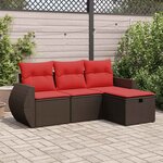 vidaXL Salon de jardin 4 Pièces avec coussins marron résine tressée
