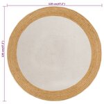 vidaXL Tapis tressé Blanc et naturel 120 cm Jute et coton Rond