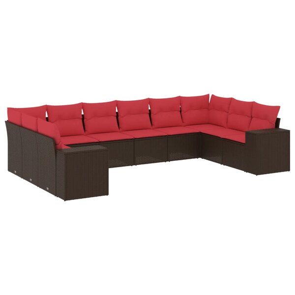 vidaXL Salon de jardin 10 Pièces avec coussins marron résine tressée