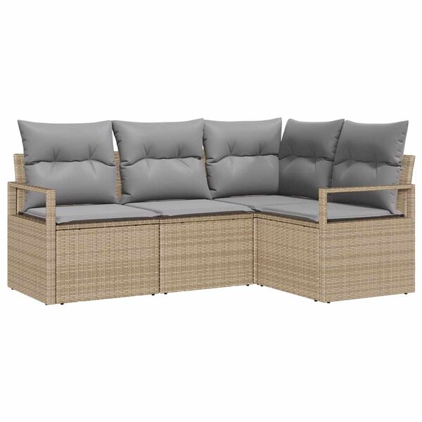 vidaXL Ensemble de canapé de jardin 4 Pièces Beige Poly rotin