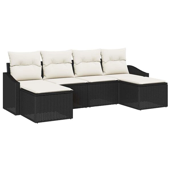 vidaXL Ensemble de canapé de jardin 6 Pièces Noir Poly rotin