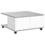 FMD Table basse mobile 70x70x35 5 cm Béton et blanc brillant