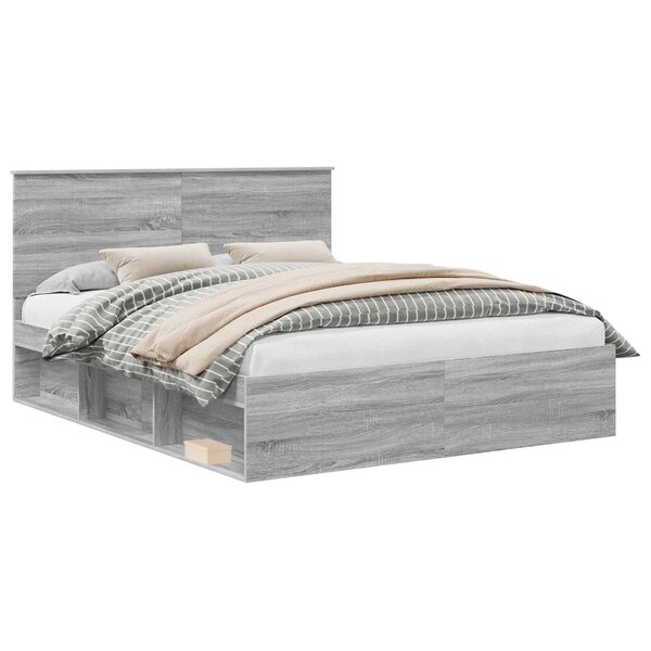 vidaXL Cadre de lit Gris Sonoma 160 x 200 cm Bois de pin massif