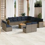 vidaXL Salon de jardin avec coussins 14 Pièces gris résine tressée