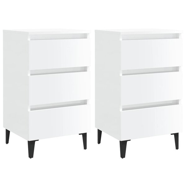 vidaXL Tables de chevet pieds en métal 2 Pièces blanc brillant 40x35x69cm
