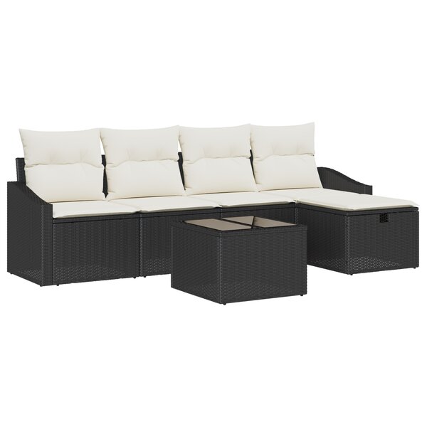 vidaXL Canapé de Jardin 6 Pièces avec Coussins Noir en Poly Rattan