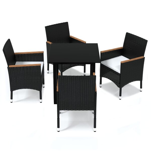 vidaXL Ensemble à dîner de jardin avec coussins 5 Pièces poly rotin noir