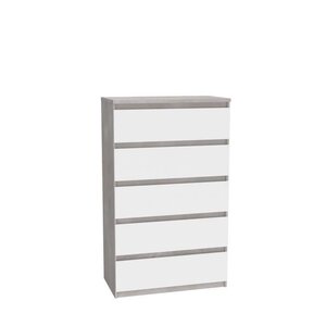 Commode CHELSEA 5 tiroirs - 77 2 x 42 2 x 128 1 - optique béton clair KILOX et blanc mat