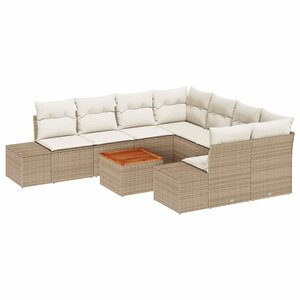 vidaXL Ensemble de canapé de jardin 9 Pièces Beige Poly rotin