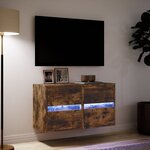 vidaXL Meubles TV muraux et lumières LED 2 Pièces chêne fumé 41x31x45 cm
