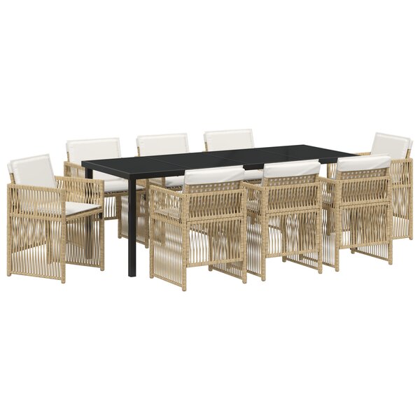 vidaXL Ensemble de salle à manger de jardin 9 pièces avec coussins en poly rotin beige