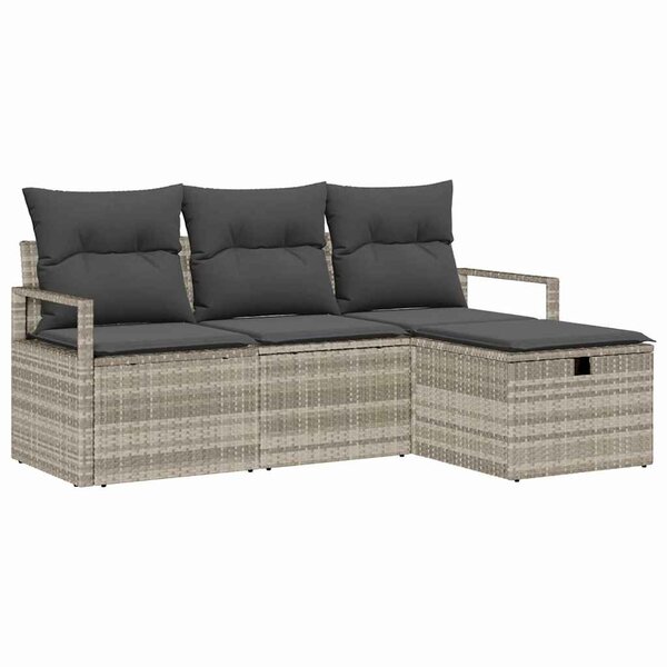 vidaXL Ensemble de canapé de jardin 4 Pièces Gris clair Poly rotin