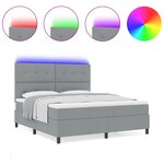 vidaXL Lit à ressorts avec matelas et lumière LED - Gris clair  180 x 200 cm cadre en tissu