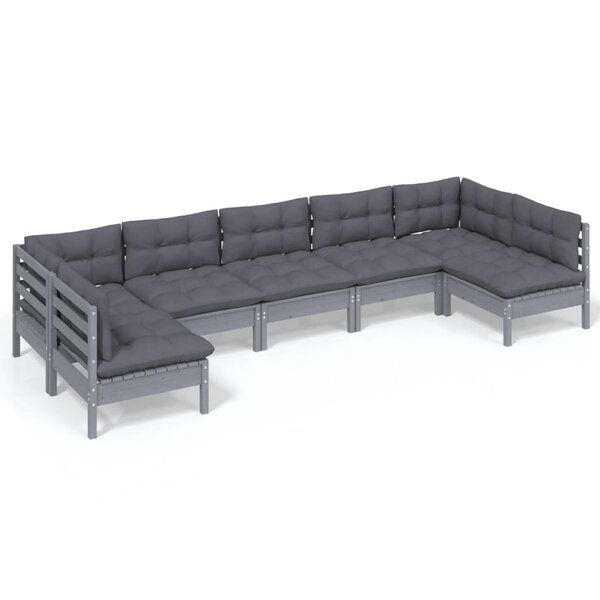 vidaXL Salon de jardin 7 Pièces avec coussins gris bois de pin massif