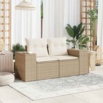 vidaXL Canapé de jardin avec coussins 2 places beige résine tressée