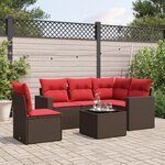 vidaXL Salon de jardin 6 Pièces avec coussins marron résine tressée