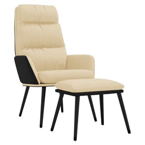 vidaXL Chaise de relaxation avec tabouret Crème Tissu et similicuir