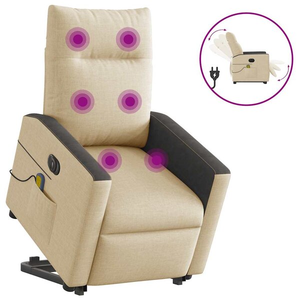 vidaXL Fauteuil inclinable de massage électrique Crème Tissu