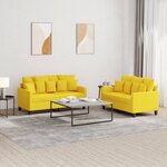 vidaXL Ensemble de canapés 2 Pièces avec coussins Jaune clair Tissu