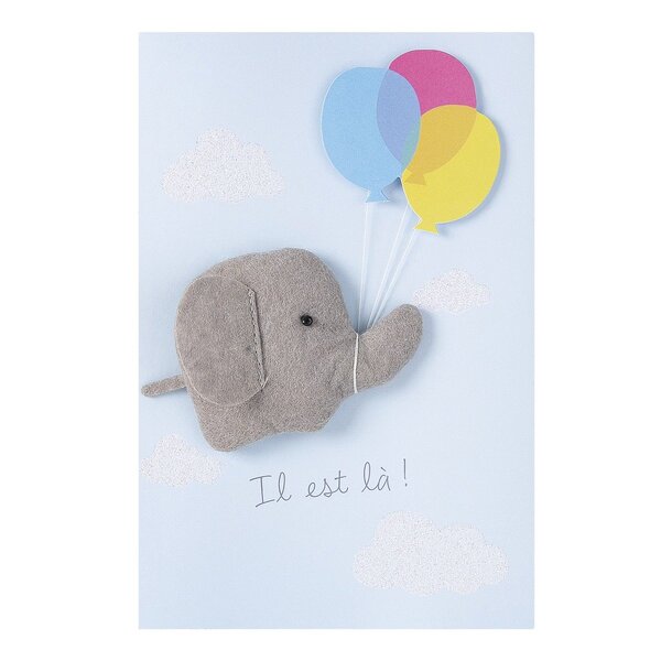 Carte naissance garçon peluche éléphant bleu - draeger paris