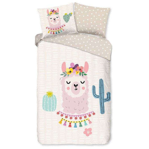 Good Morning Housse de couette enfant LLAMA 140x200/220 cm Multicolore