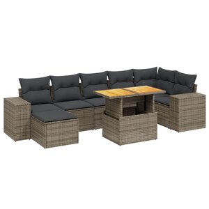 vidaXL Salon de jardin 8 Pièces avec coussins gris résine tressée
