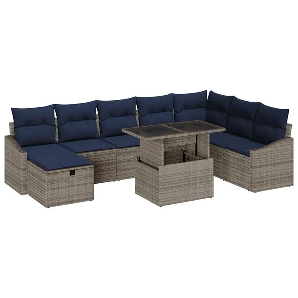 vidaXL Ensemble de canapé de jardin avec coussin 9 Pièces Gris polyrotin