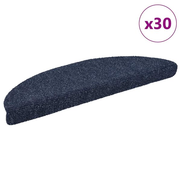 vidaXL Tapis d'escalier autocollants 30 pièces 56 x 17 x 3 cm Bleu Demi-rond