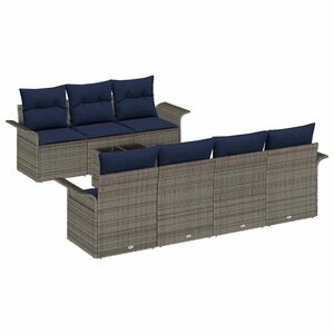 vidaXL Ensemble de canapé de jardin avec coussin 8 Pièces Gris et marine