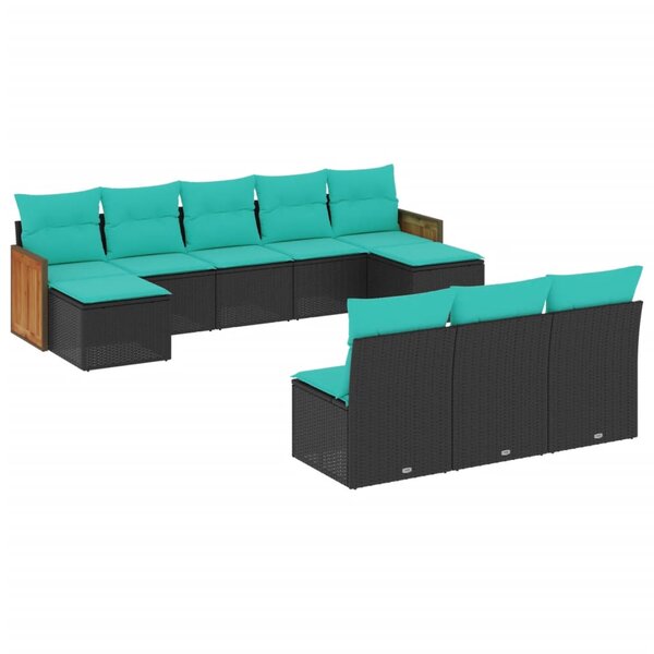 vidaXL Salon de jardin 10 Pièces avec coussins noir résine tressée