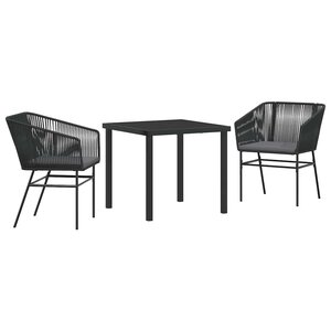 vidaXL Ensemble de salle à manger pour jardin 3 Pièces Noir Poly rotin