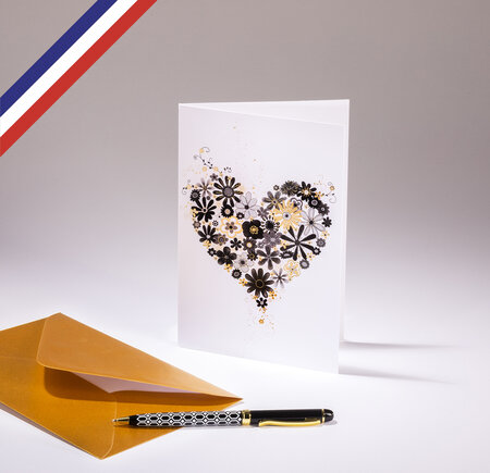 Carte double very chic créée et imprimée en france - cœur de fleurs